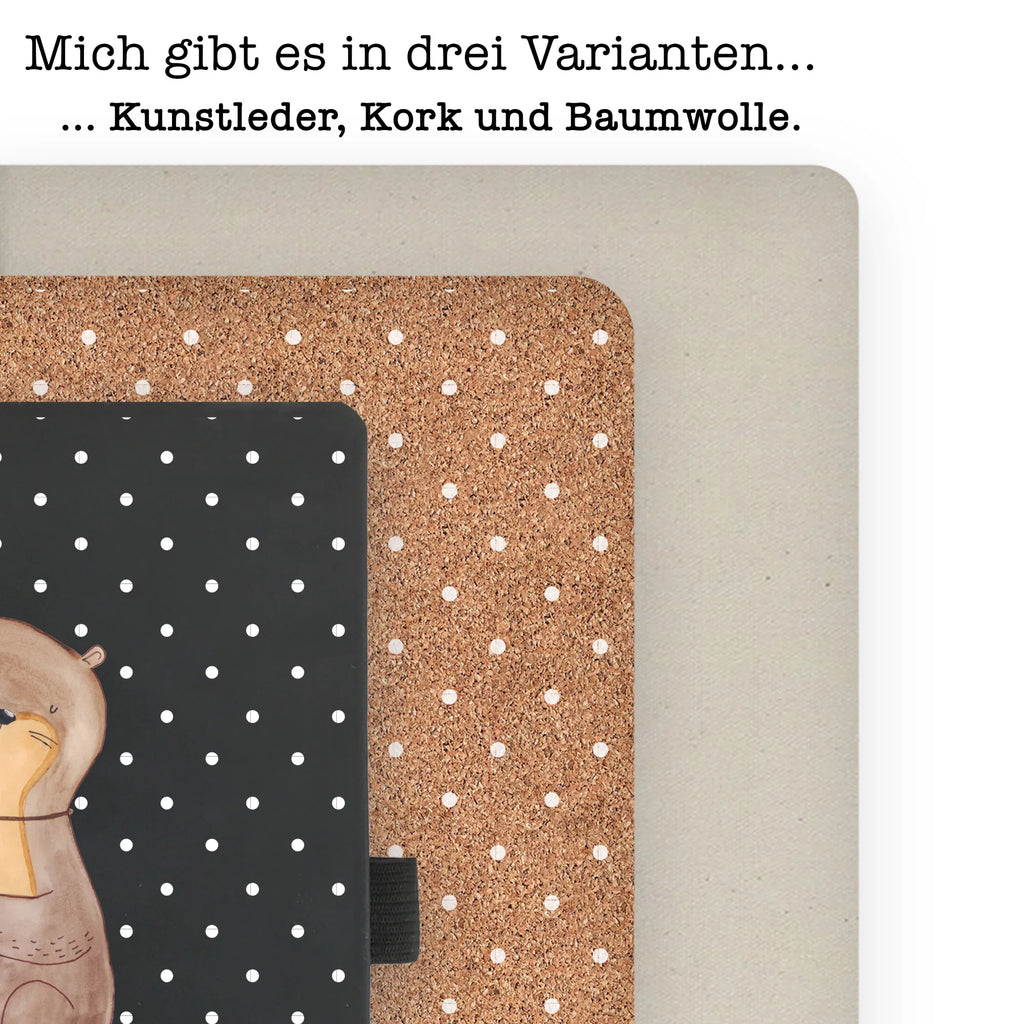 Baumwoll Notizbuch Otter mit Muschelmedaillon Notizen, Eintragebuch, Tagebuch, Notizblock, Adressbuch, Journal, Kladde, Skizzenbuch, Notizheft, Schreibbuch, Schreibheft, Otter, Fischotter, Seeotter, Otterliebe, grübeln, träumen, Motivation, Tagträumen, Büro