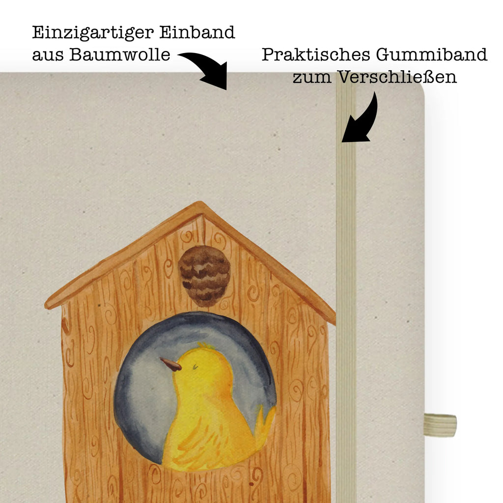 Baumwoll Notizbuch Vogelhaus sweet Home Notizen, Eintragebuch, Tagebuch, Notizblock, Adressbuch, Journal, Kladde, Skizzenbuch, Notizheft, Schreibbuch, Schreibheft, Tiermotive, Gute Laune, lustige Sprüche, Tiere, Vogelhaus, Vogel, Home sweet Home, Einzug, Umzug, Geschenk, Einzugsgeschenk, Hausbau, Haus