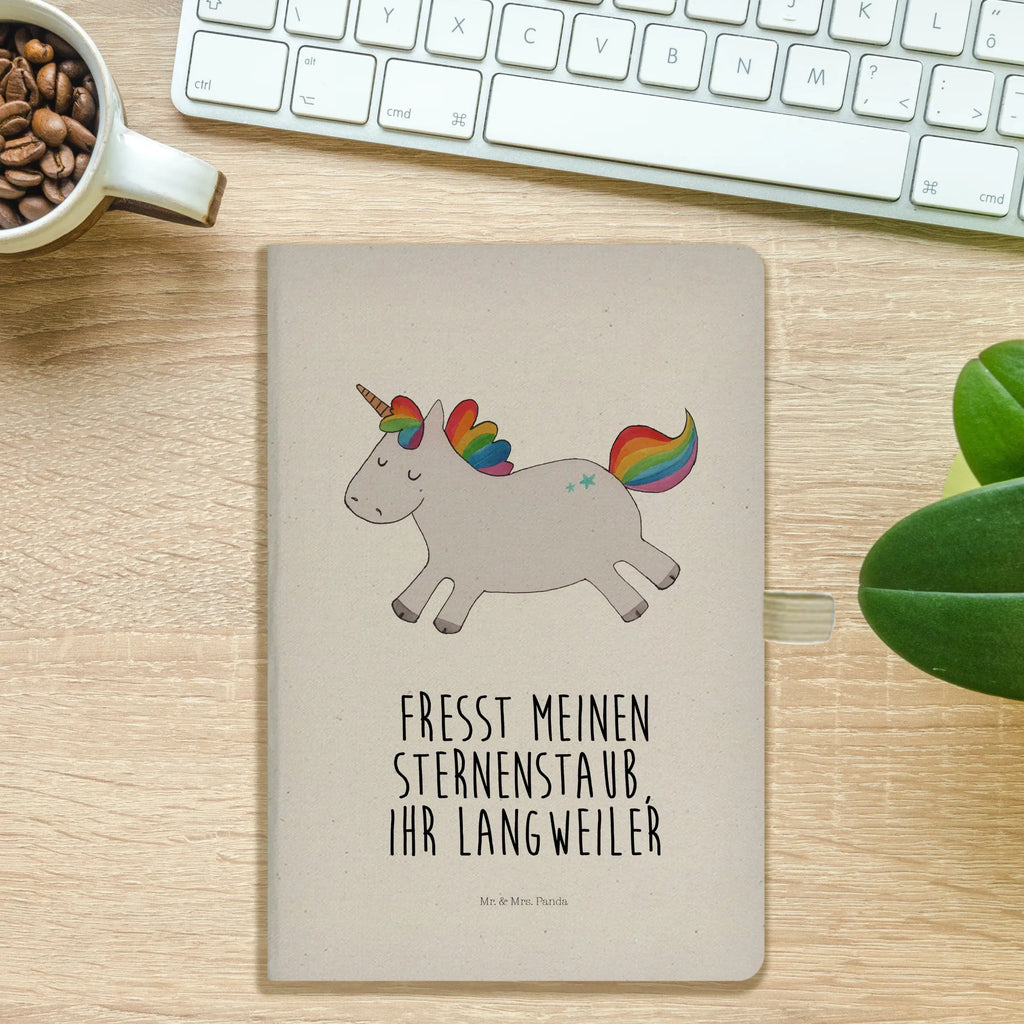 Baumwoll Notizbuch Einhorn Happy Notizen, Eintragebuch, Tagebuch, Notizblock, Adressbuch, Journal, Kladde, Skizzenbuch, Notizheft, Schreibbuch, Schreibheft, Einhorn, Einhörner, Einhorn Deko, Pegasus, Unicorn, glücklich, fröhlich, Spaß, Freude, Lebensfreude, witzig, spannend, Lächeln, Lachen