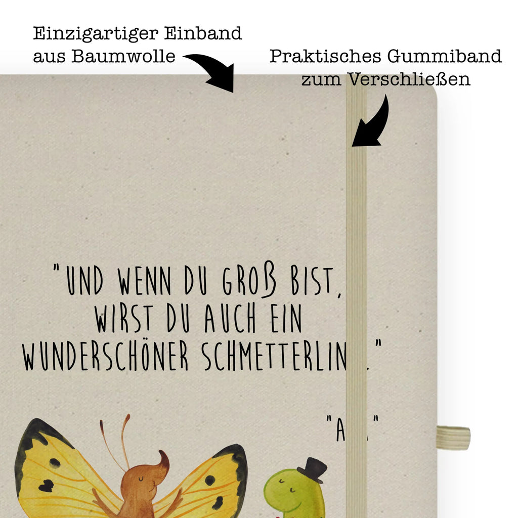 Baumwoll Notizbuch Raupe Schmetterling Notizen, Eintragebuch, Tagebuch, Notizblock, Adressbuch, Journal, Kladde, Skizzenbuch, Notizheft, Schreibbuch, Schreibheft, Tiermotive, Gute Laune, lustige Sprüche, Tiere, Raupe, Schmetterling, Zitronenfalter, Entwicklung, Erwachsen werden, Kokon, Hut, Hütchen, Schönheit, Aufwachsen