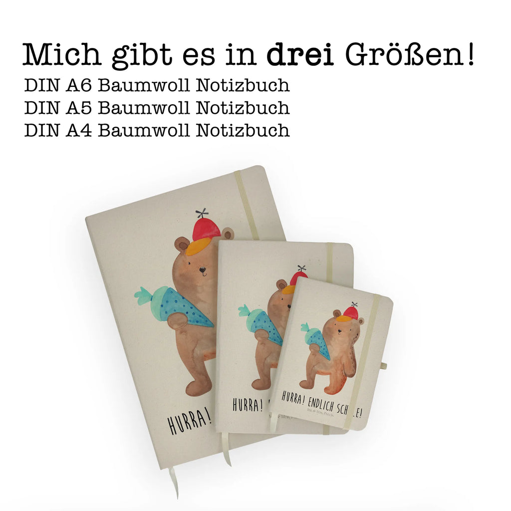 Baumwoll Notizbuch Bär mit Schultüte Notizen, Eintragebuch, Tagebuch, Notizblock, Adressbuch, Journal, Kladde, Skizzenbuch, Notizheft, Schreibbuch, Schreibheft, Bär, Teddy, Teddybär, Bär Motiv, Schultüte, Erster Schultag Geschenk, Einschulung Geschenk, Schule Geschenk, Grundschule, Schulanfang, Schulbeginn