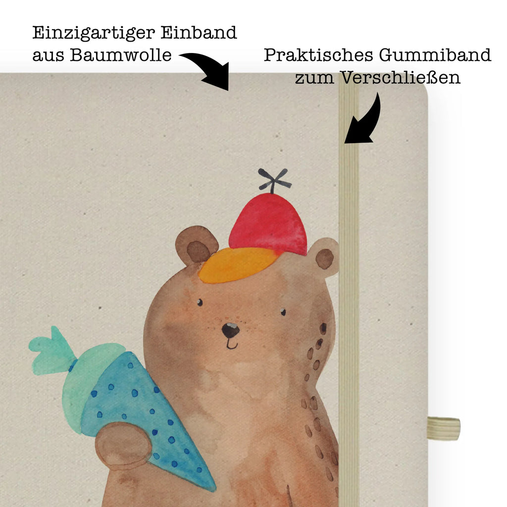 Baumwoll Notizbuch Bär mit Schultüte Notizen, Eintragebuch, Tagebuch, Notizblock, Adressbuch, Journal, Kladde, Skizzenbuch, Notizheft, Schreibbuch, Schreibheft, Bär, Teddy, Teddybär, Bär Motiv, Schultüte, Erster Schultag Geschenk, Einschulung Geschenk, Schule Geschenk, Grundschule, Schulanfang, Schulbeginn