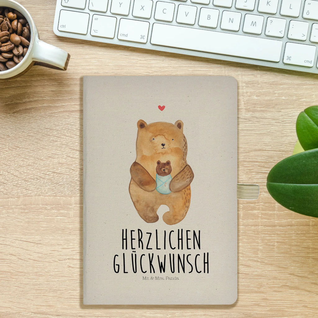 Baumwoll Notizbuch Bär mit Baby Notizen, Eintragebuch, Tagebuch, Notizblock, Adressbuch, Journal, Kladde, Skizzenbuch, Notizheft, Schreibbuch, Schreibheft, Bär, Teddy, Teddybär, Eltern, Mutter, Baby, Taufe, Geburt, Nichte, Neffe, Enkel, Enkelin, Täufling, Geburtstag, Glückwunsch