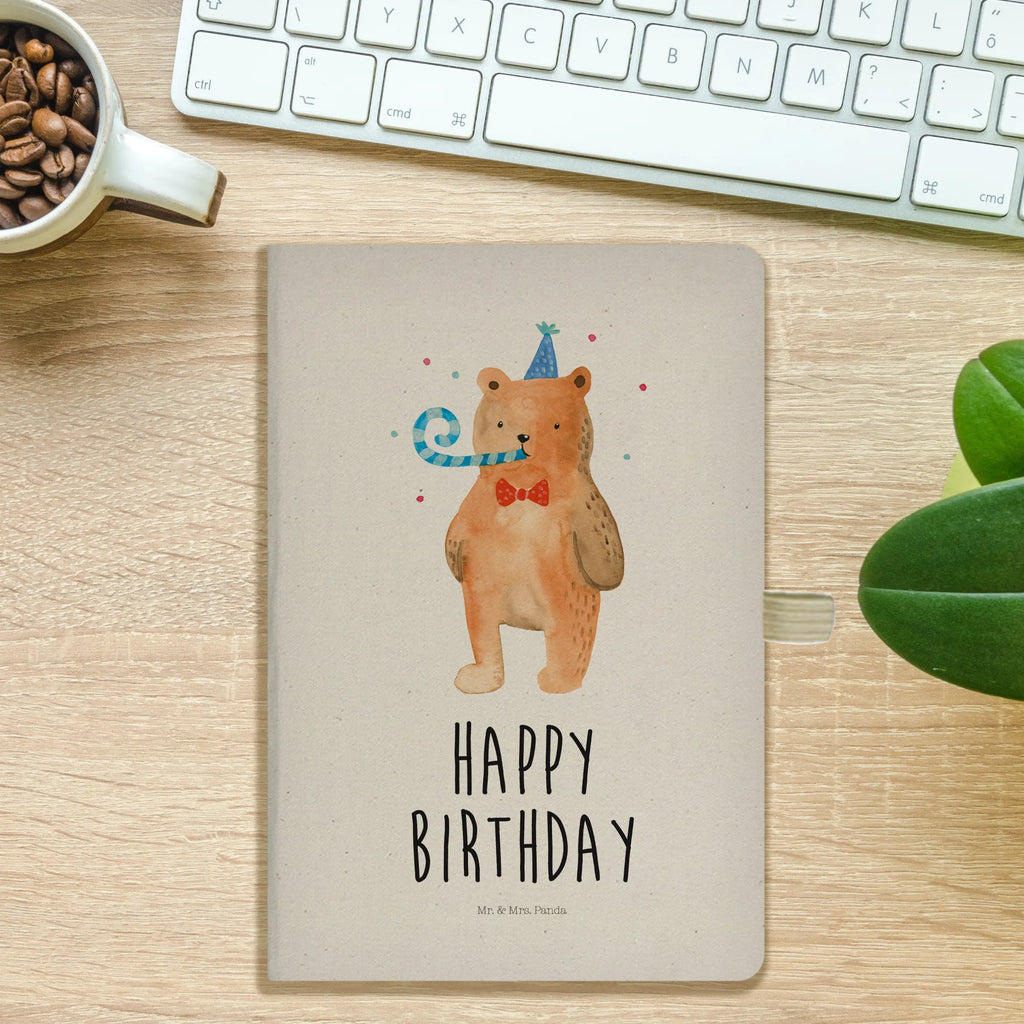 Baumwoll Notizbuch Birthday Bär Notizen, Eintragebuch, Tagebuch, Notizblock, Adressbuch, Journal, Kladde, Skizzenbuch, Notizheft, Schreibbuch, Schreibheft, Bär, Teddy, Teddybär, Happy Birthday, Alles Gute, Glückwunsch, Geburtstag