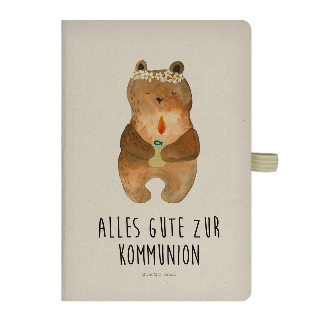 Baumwoll Notizbuch Kommunion-Bär Notizen, Eintragebuch, Tagebuch, Notizblock, Adressbuch, Journal, Kladde, Skizzenbuch, Notizheft, Schreibbuch, Schreibheft, Bär, Teddy, Teddybär, Kommunion, Gottes Segen, Taufkerze, katholisch