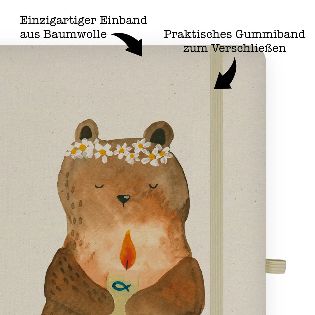 Baumwoll Notizbuch Kommunion-Bär Notizen, Eintragebuch, Tagebuch, Notizblock, Adressbuch, Journal, Kladde, Skizzenbuch, Notizheft, Schreibbuch, Schreibheft, Bär, Teddy, Teddybär, Kommunion, Gottes Segen, Taufkerze, katholisch