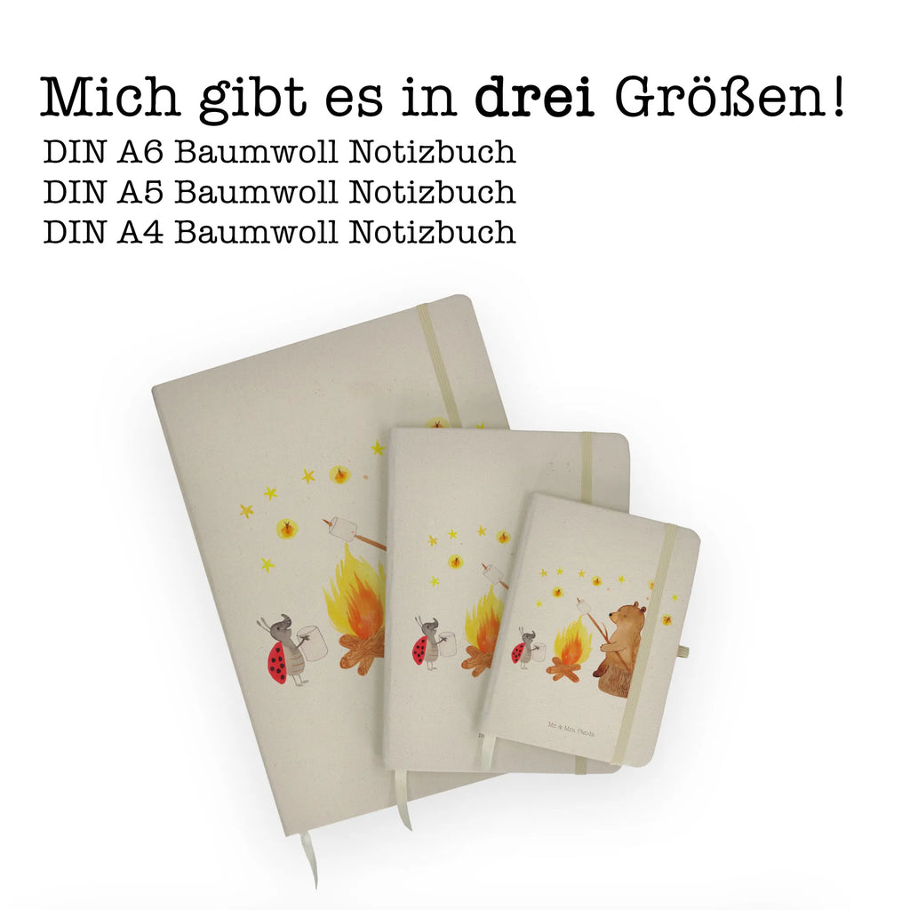 Baumwoll Notizbuch Bär & Marienkäfer Lagerfeuer Notizen, Eintragebuch, Tagebuch, Notizblock, Adressbuch, Journal, Kladde, Skizzenbuch, Notizheft, Schreibbuch, Schreibheft, Bär, Teddy, Teddybär, Lagerfeuer