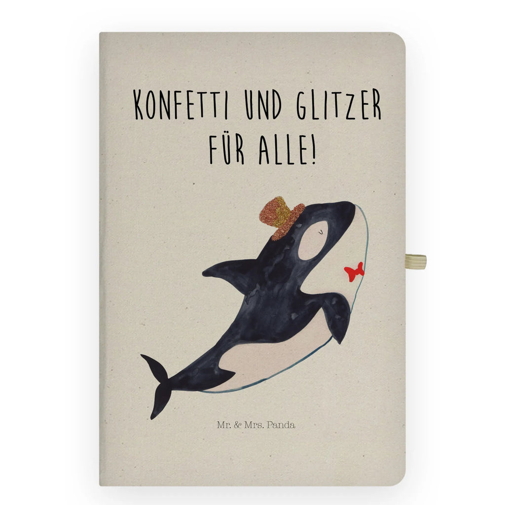 Baumwoll Notizbuch Orca Zylinder Notizen, Eintragebuch, Tagebuch, Notizblock, Adressbuch, Journal, Kladde, Skizzenbuch, Notizheft, Schreibbuch, Schreibheft, Meerestiere, Meer, Urlaub, Narwal, Glitter, Konfetti, Glitzer, Geburtstag, Feier, Fete, Fest, Glückwunsch, Orca