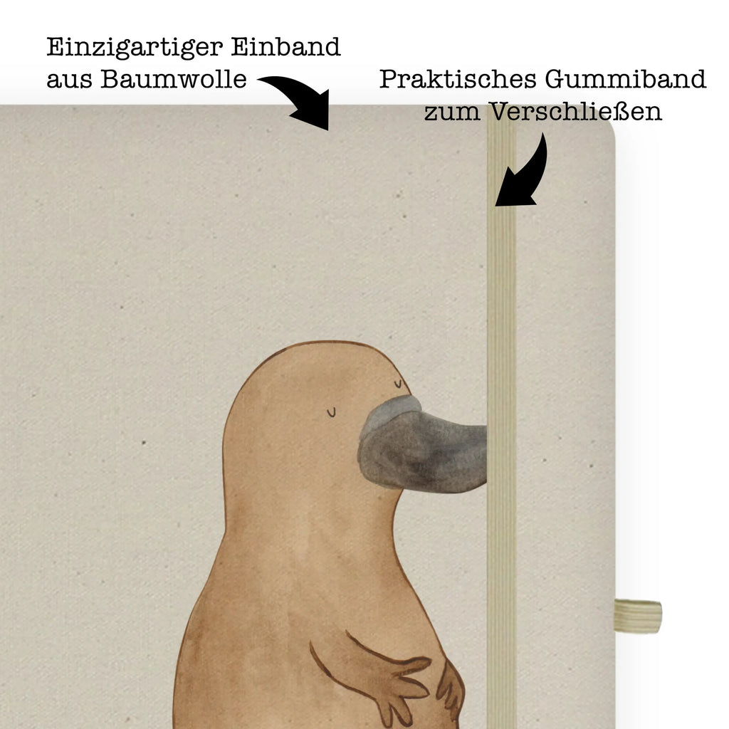 Baumwoll Notizbuch Schnabeltier mutig Notizen, Eintragebuch, Tagebuch, Notizblock, Adressbuch, Journal, Kladde, Skizzenbuch, Notizheft, Schreibbuch, Schreibheft, Meerestiere, Meer, Urlaub, Schnabeltier, Mut, mutig, Lebensweisheit, Schnabeltiere, Motivation, Training, Büro, Arbeit, Neuanfang, Neustart, Weltreise, Raodtrip