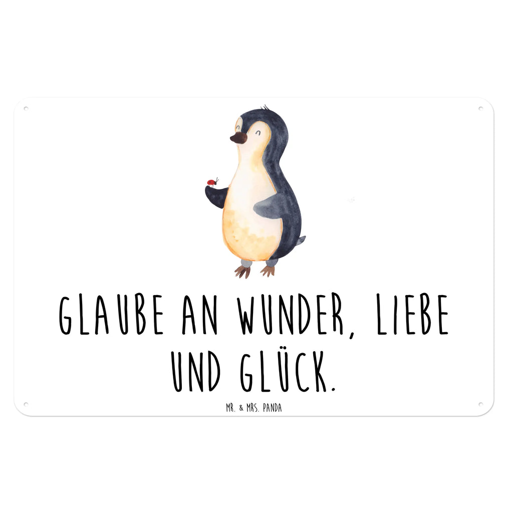 Blechschild Pinguin Marienkäfer Blechschild, Metallschild, Geschenk Schild, Schild, Magnet-Metall-Schild, Deko Schild, Wandschild, Wand-Dekoration, Türschild, Pinguin, Pinguine, Marienkäfer, Liebe, Wunder, Glück, Freude, Lebensfreude