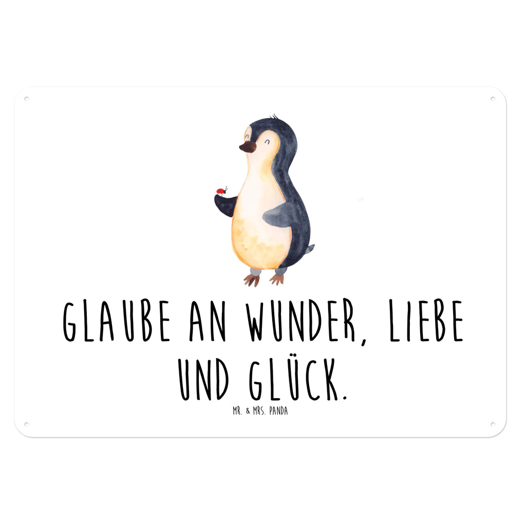 Blechschild Pinguin Marienkäfer Blechschild, Metallschild, Geschenk Schild, Schild, Magnet-Metall-Schild, Deko Schild, Wandschild, Wand-Dekoration, Türschild, Pinguin, Pinguine, Marienkäfer, Liebe, Wunder, Glück, Freude, Lebensfreude