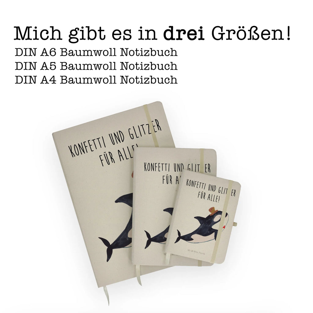 Baumwoll Notizbuch Orca Zylinder Notizen, Eintragebuch, Tagebuch, Notizblock, Adressbuch, Journal, Kladde, Skizzenbuch, Notizheft, Schreibbuch, Schreibheft, Meerestiere, Meer, Urlaub, Narwal, Glitter, Konfetti, Glitzer, Geburtstag, Feier, Fete, Fest, Glückwunsch, Orca