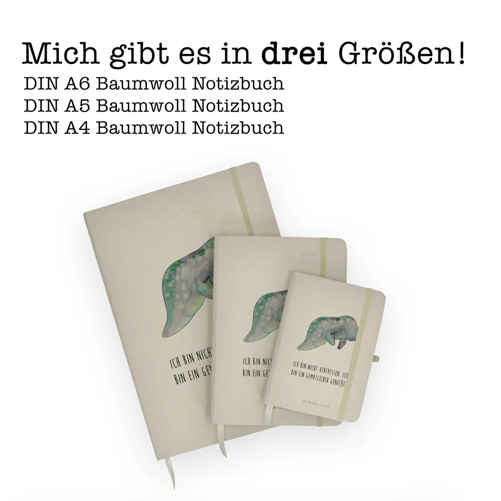 Baumwoll Notizbuch Seekuh chillt Notizen, Eintragebuch, Tagebuch, Notizblock, Adressbuch, Journal, Kladde, Skizzenbuch, Notizheft, Schreibbuch, Schreibheft, Meerestiere, Meer, Urlaub, Seekuh, Seekühe, Diät, Abnehmen, Zucker, Diätwahn, Essen, Süßigkeiten