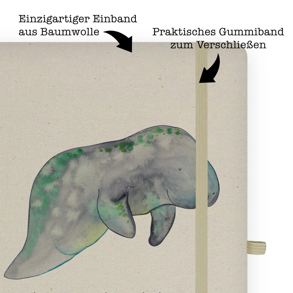 Baumwoll Notizbuch Seekuh chillt Notizen, Eintragebuch, Tagebuch, Notizblock, Adressbuch, Journal, Kladde, Skizzenbuch, Notizheft, Schreibbuch, Schreibheft, Meerestiere, Meer, Urlaub, Seekuh, Seekühe, Diät, Abnehmen, Zucker, Diätwahn, Essen, Süßigkeiten