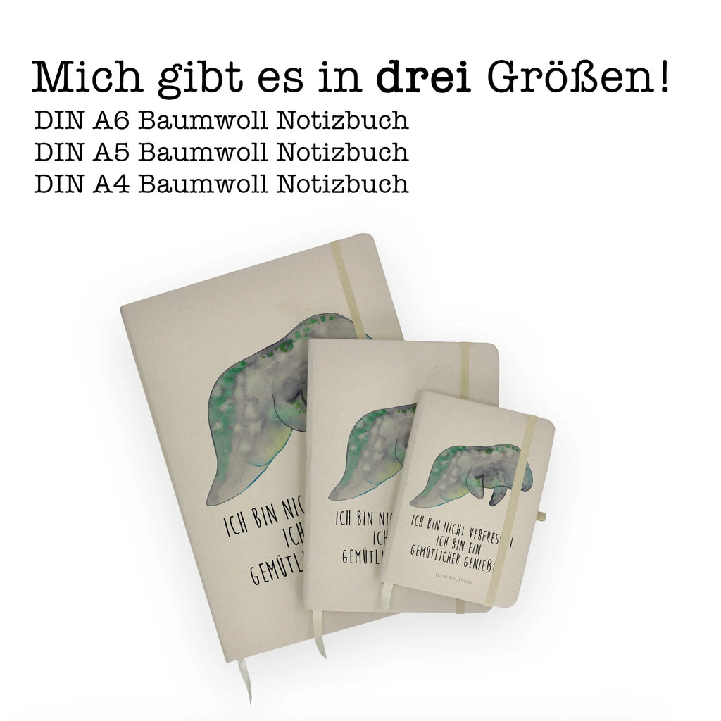 Baumwoll Notizbuch Seekuh chillt Notizen, Eintragebuch, Tagebuch, Notizblock, Adressbuch, Journal, Kladde, Skizzenbuch, Notizheft, Schreibbuch, Schreibheft, Meerestiere, Meer, Urlaub, Seekuh, Seekühe, Diät, Abnehmen, Zucker, Diätwahn, Essen, Süßigkeiten