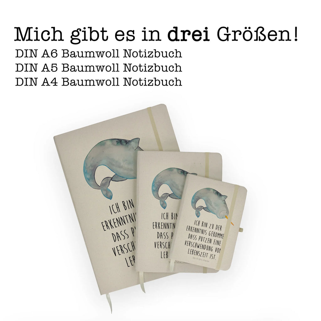 Baumwoll Notizbuch Narwal Notizen, Eintragebuch, Tagebuch, Notizblock, Adressbuch, Journal, Kladde, Skizzenbuch, Notizheft, Schreibbuch, Schreibheft, Meerestiere, Meer, Urlaub, Narwal, Wal, Putzen, Hausfrau, Junggesellin, aufräumen, Kinderzimmer