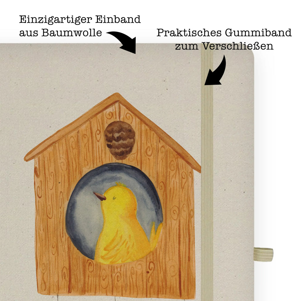 Baumwoll Notizbuch Vogelhaus sweet Home Notizen, Eintragebuch, Tagebuch, Notizblock, Adressbuch, Journal, Kladde, Skizzenbuch, Notizheft, Schreibbuch, Schreibheft, Tiermotive, Gute Laune, lustige Sprüche, Tiere, Vogelhaus, Vogel, Home sweet Home, Einzug, Umzug, Geschenk, Einzugsgeschenk, Hausbau, Haus