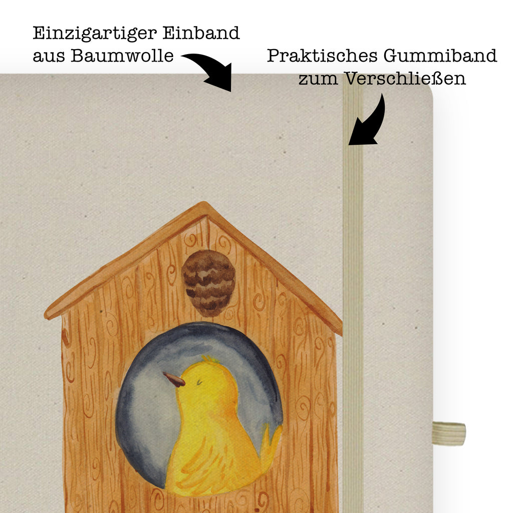 Baumwoll Notizbuch Vogelhaus sweet Home Notizen, Eintragebuch, Tagebuch, Notizblock, Adressbuch, Journal, Kladde, Skizzenbuch, Notizheft, Schreibbuch, Schreibheft, Tiermotive, Gute Laune, lustige Sprüche, Tiere, Vogelhaus, Vogel, Home sweet Home, Einzug, Umzug, Geschenk, Einzugsgeschenk, Hausbau, Haus