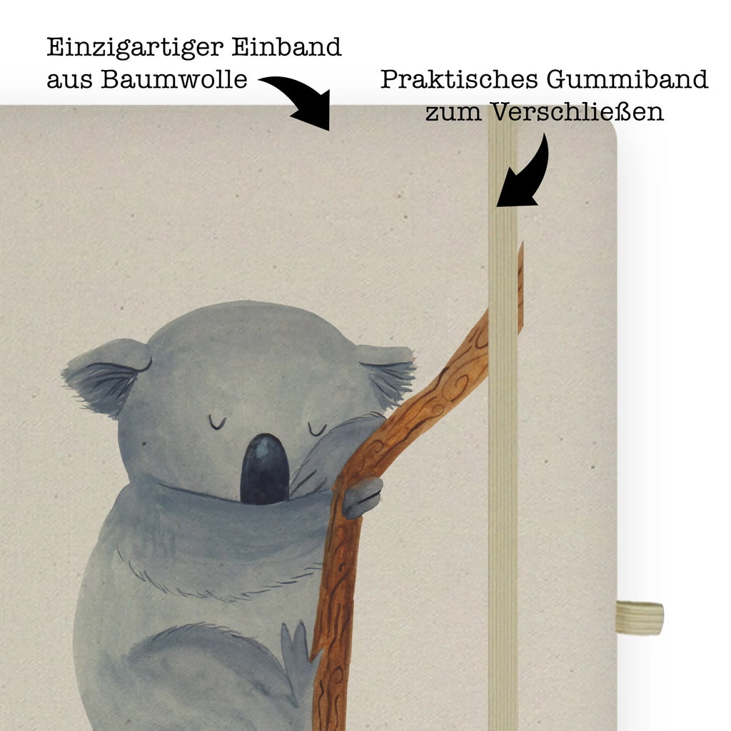 Baumwoll Notizbuch Koalabär Notizen, Eintragebuch, Tagebuch, Notizblock, Adressbuch, Journal, Kladde, Skizzenbuch, Notizheft, Schreibbuch, Schreibheft, Tiermotive, Gute Laune, lustige Sprüche, Tiere, Koala, träumen, Traum, schlafen, Schlafzimmer, Traumland, Bär, Koalabär