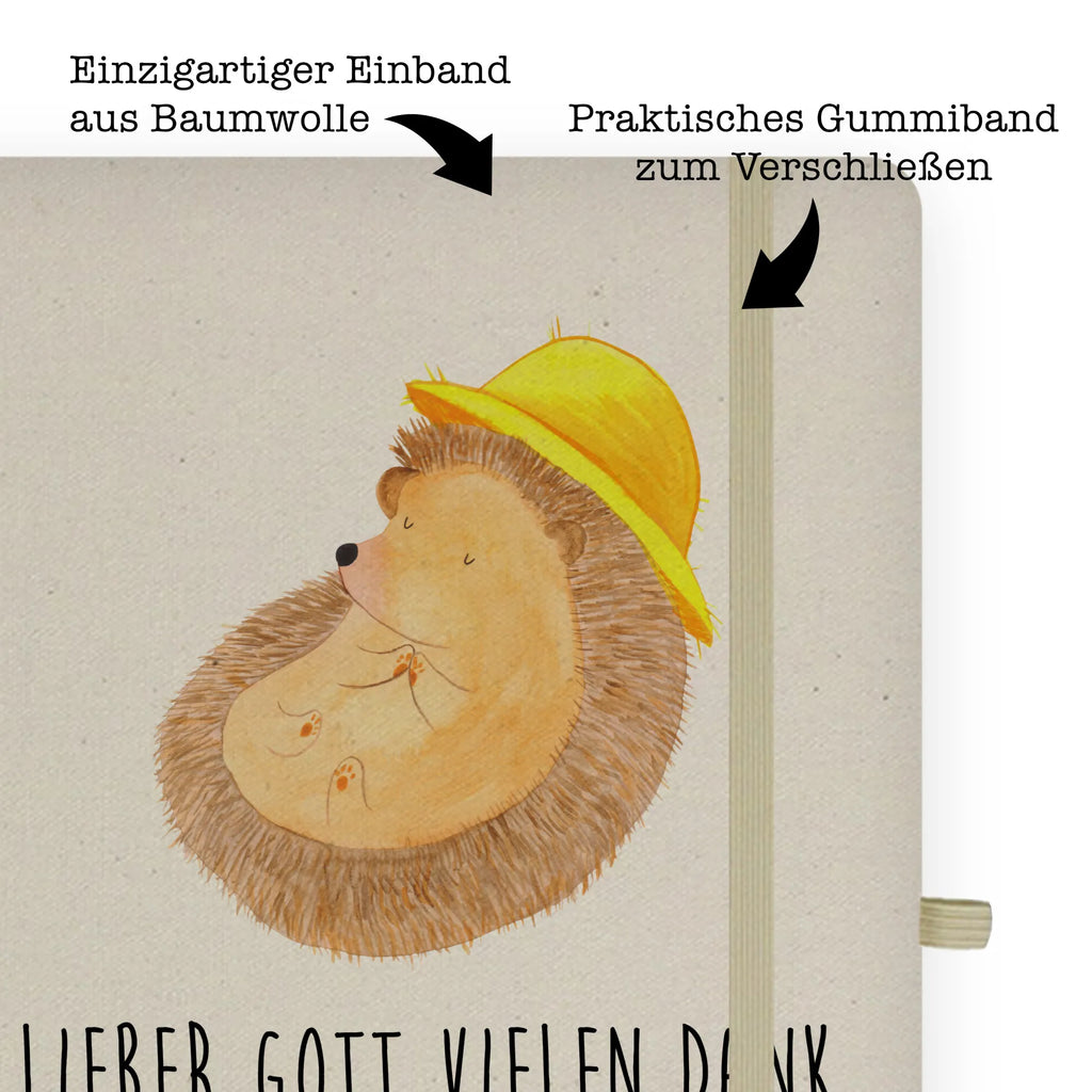 Baumwoll Notizbuch Igel betet Notizen, Eintragebuch, Tagebuch, Notizblock, Adressbuch, Journal, Kladde, Skizzenbuch, Notizheft, Schreibbuch, Schreibheft, Tiermotive, Gute Laune, lustige Sprüche, Tiere, Igel, Igel mit Hut, Sonnenhut, Gott, Amen, beten, Leben, Dankbarkeit, Dankbar sein, dankbar, genießen