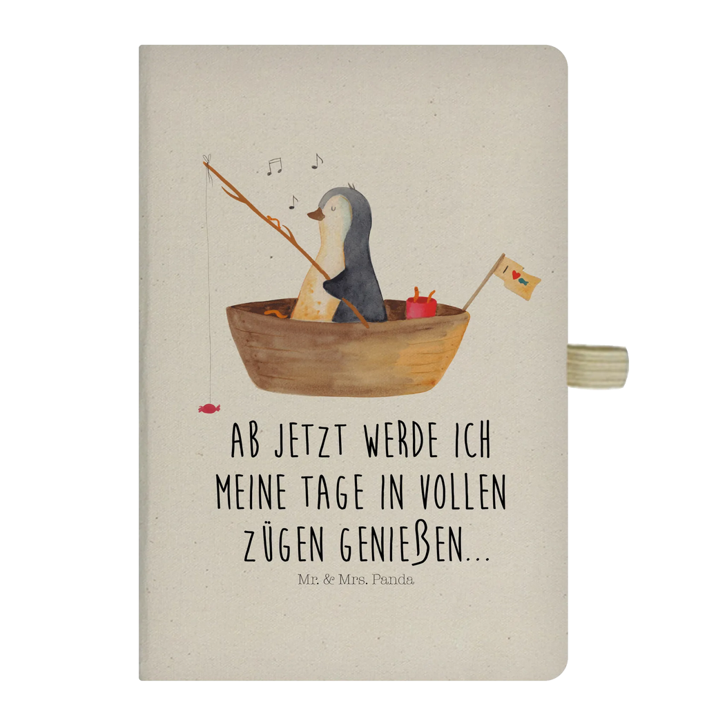 Baumwoll Notizbuch Pinguin Angelboot Notizen, Eintragebuch, Tagebuch, Notizblock, Adressbuch, Journal, Kladde, Skizzenbuch, Notizheft, Schreibbuch, Schreibheft, Pinguin, Pinguine, Angeln, Boot, Angelboot, Lebenslust, Leben, genießen, Motivation, Neustart, Neuanfang, Trennung, Scheidung, Geschenkidee Liebeskummer