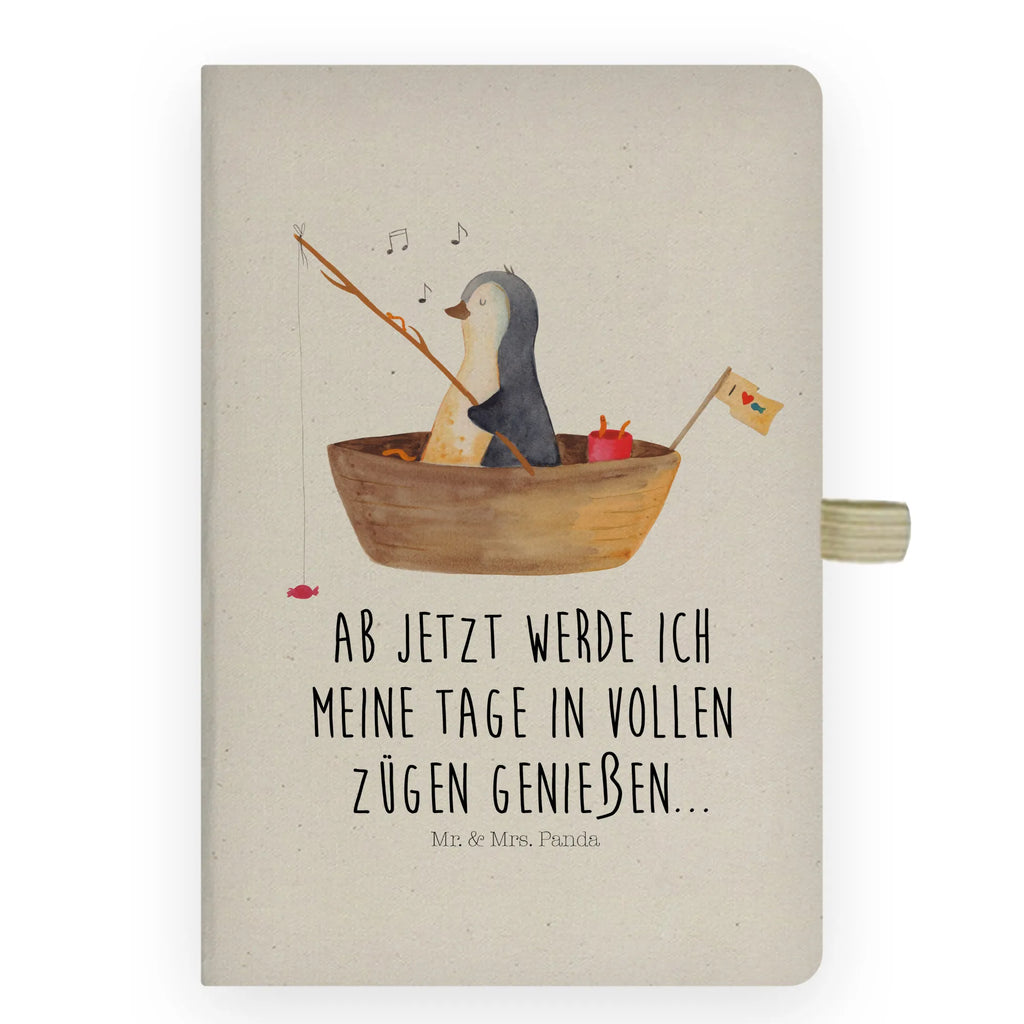 Baumwoll Notizbuch Pinguin Angelboot Notizen, Eintragebuch, Tagebuch, Notizblock, Adressbuch, Journal, Kladde, Skizzenbuch, Notizheft, Schreibbuch, Schreibheft, Pinguin, Pinguine, Angeln, Boot, Angelboot, Lebenslust, Leben, genießen, Motivation, Neustart, Neuanfang, Trennung, Scheidung, Geschenkidee Liebeskummer