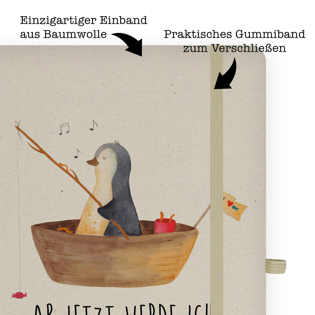 Baumwoll Notizbuch Pinguin Angelboot Notizen, Eintragebuch, Tagebuch, Notizblock, Adressbuch, Journal, Kladde, Skizzenbuch, Notizheft, Schreibbuch, Schreibheft, Pinguin, Pinguine, Angeln, Boot, Angelboot, Lebenslust, Leben, genießen, Motivation, Neustart, Neuanfang, Trennung, Scheidung, Geschenkidee Liebeskummer