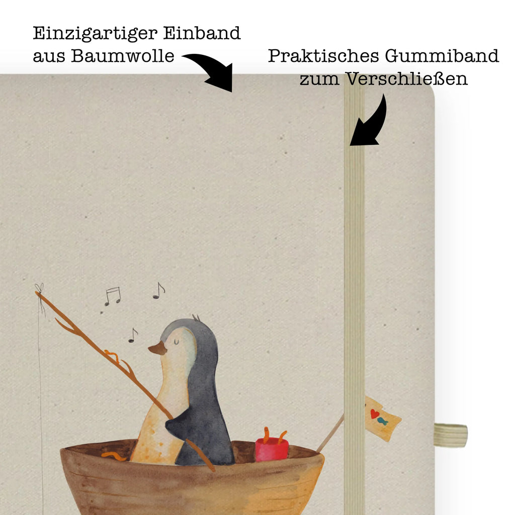 Baumwoll Notizbuch Pinguin Angelboot Notizen, Eintragebuch, Tagebuch, Notizblock, Adressbuch, Journal, Kladde, Skizzenbuch, Notizheft, Schreibbuch, Schreibheft, Pinguin, Pinguine, Angeln, Boot, Angelboot, Lebenslust, Leben, genießen, Motivation, Neustart, Neuanfang, Trennung, Scheidung, Geschenkidee Liebeskummer