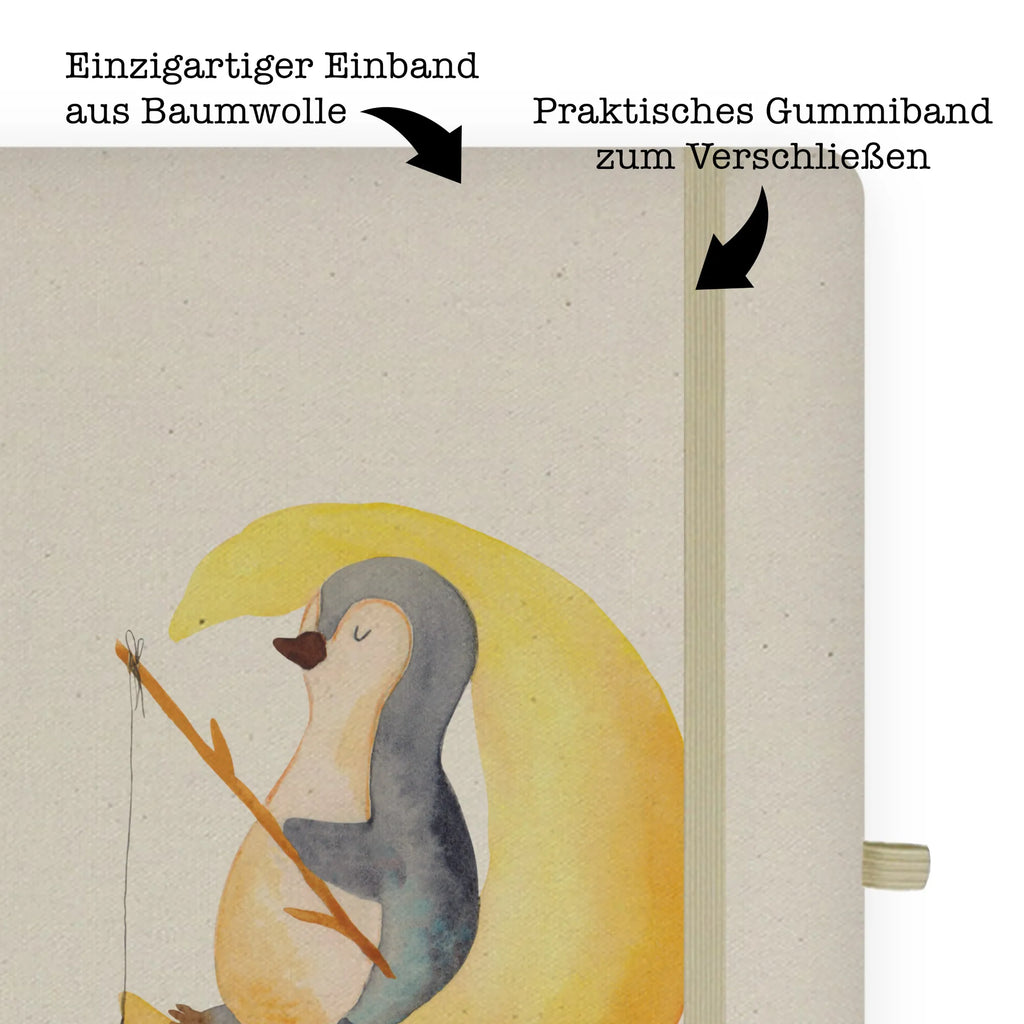 Baumwoll Notizbuch Pinguin Mond Notizen, Eintragebuch, Tagebuch, Notizblock, Adressbuch, Journal, Kladde, Skizzenbuch, Notizheft, Schreibbuch, Schreibheft, Pinguin, Pinguine, Spruch, schlafen, Nachtruhe, Einschlafen, Schlafzimmer, Schlafstörungen, Gästezimmer