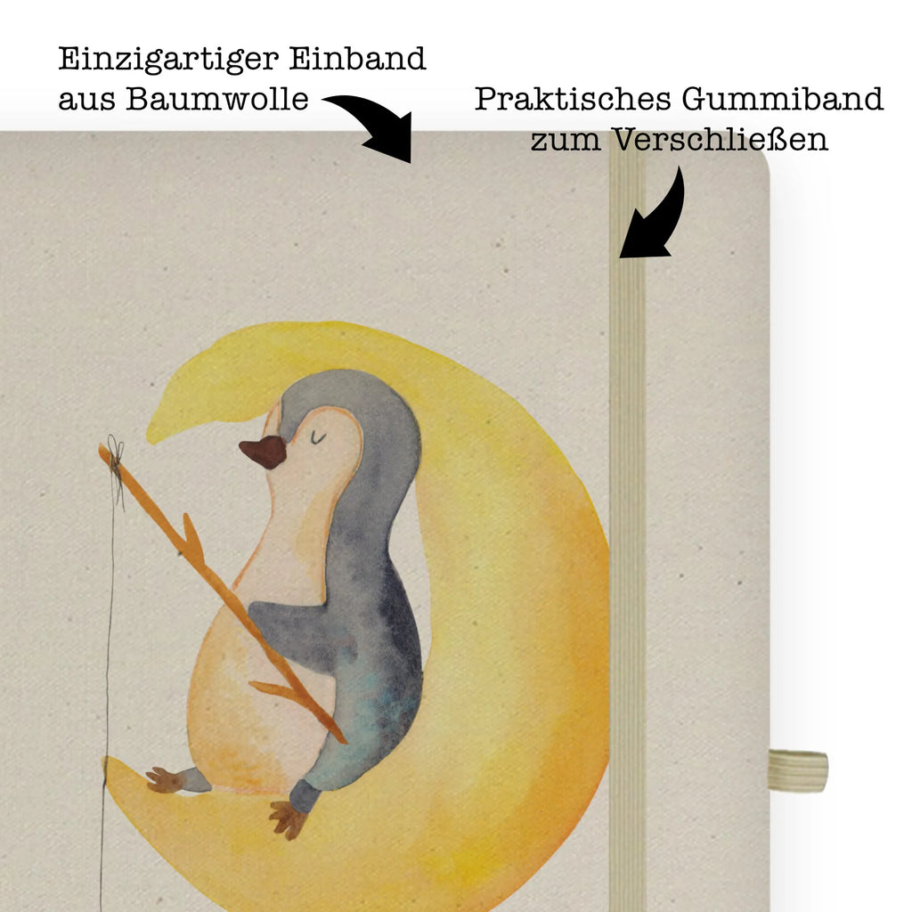 Baumwoll Notizbuch Pinguin Mond Notizen, Eintragebuch, Tagebuch, Notizblock, Adressbuch, Journal, Kladde, Skizzenbuch, Notizheft, Schreibbuch, Schreibheft, Pinguin, Pinguine, Spruch, schlafen, Nachtruhe, Einschlafen, Schlafzimmer, Schlafstörungen, Gästezimmer