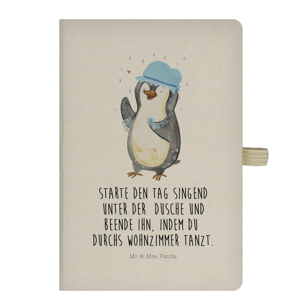 Baumwoll Notizbuch Pinguin duscht Notizen, Eintragebuch, Tagebuch, Notizblock, Adressbuch, Journal, Kladde, Skizzenbuch, Notizheft, Schreibbuch, Schreibheft, Pinguin, Pinguine, Dusche, duschen, Lebensmotto, Motivation, Neustart, Neuanfang, glücklich sein