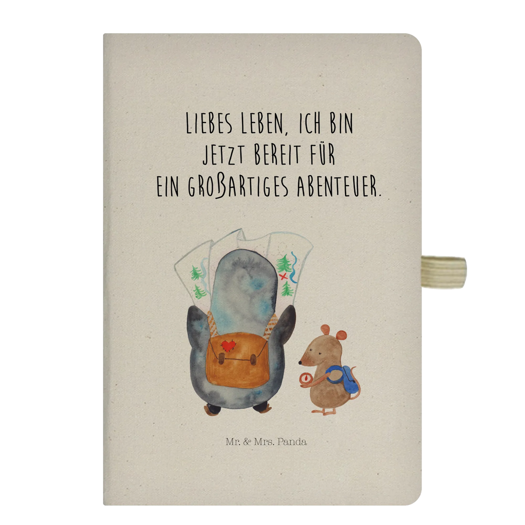 Baumwoll Notizbuch Pinguin & Maus Wanderer Notizen, Eintragebuch, Tagebuch, Notizblock, Adressbuch, Journal, Kladde, Skizzenbuch, Notizheft, Schreibbuch, Schreibheft, Pinguin, Pinguine, Abenteurer, Abenteuer, Roadtrip, Ausflug, Wanderlust, wandern