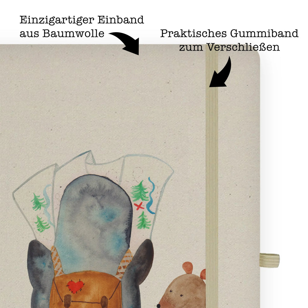 Baumwoll Notizbuch Pinguin & Maus Wanderer Notizen, Eintragebuch, Tagebuch, Notizblock, Adressbuch, Journal, Kladde, Skizzenbuch, Notizheft, Schreibbuch, Schreibheft, Pinguin, Pinguine, Abenteurer, Abenteuer, Roadtrip, Ausflug, Wanderlust, wandern