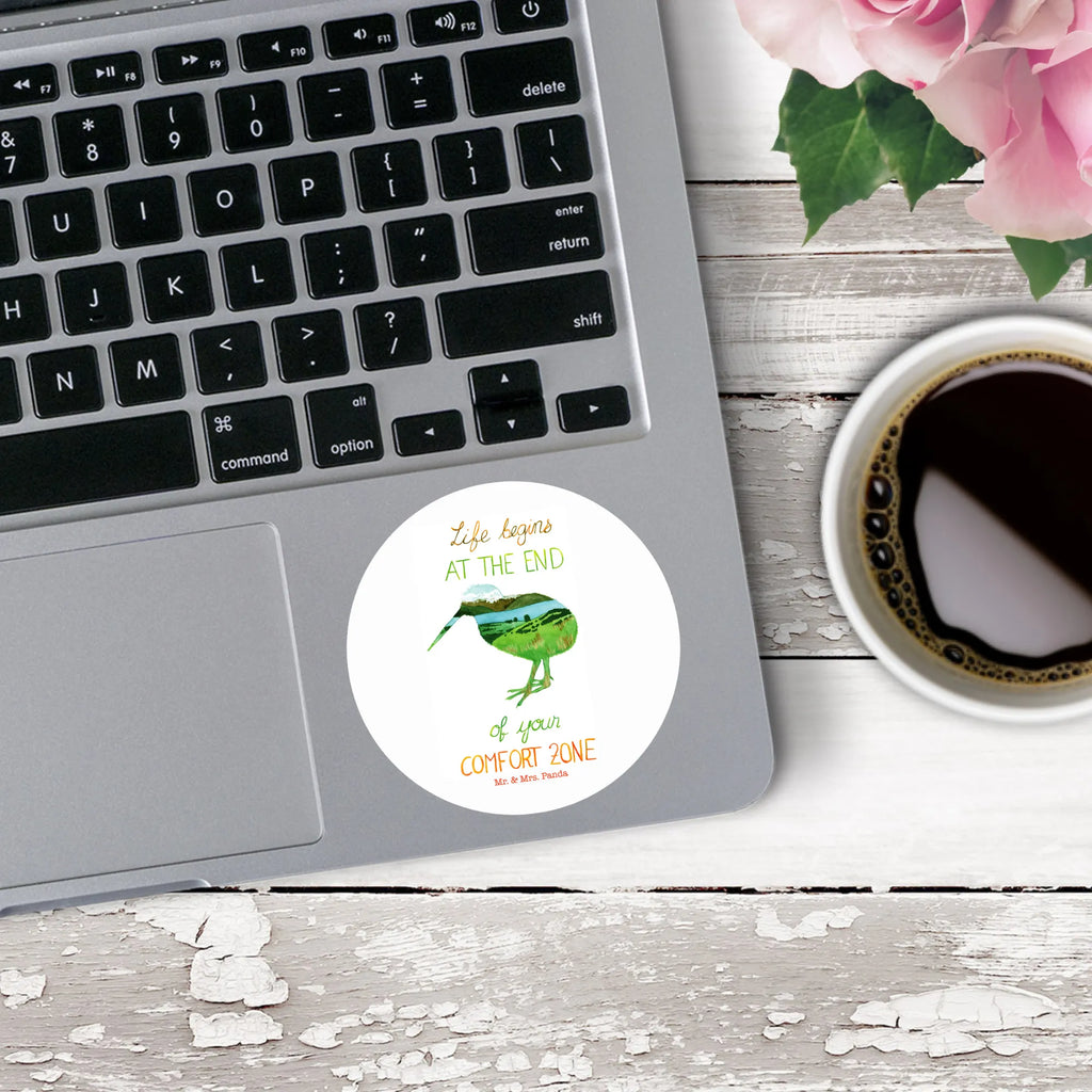 Rund Aufkleber Kiwi Neuseeland Sticker, Aufkleber, Etikett, Kinder, rund, Blumen Deko, Frühlings Deko, Sommer Deko, Dekoration, positive Botschaft, Naturliebhaber, Outdoor, Natur, Abenteuer, Neuseeland, New Zealand, Kiwi, Kiwivogel, Komfortzone, Life begins, Motivation, Leben