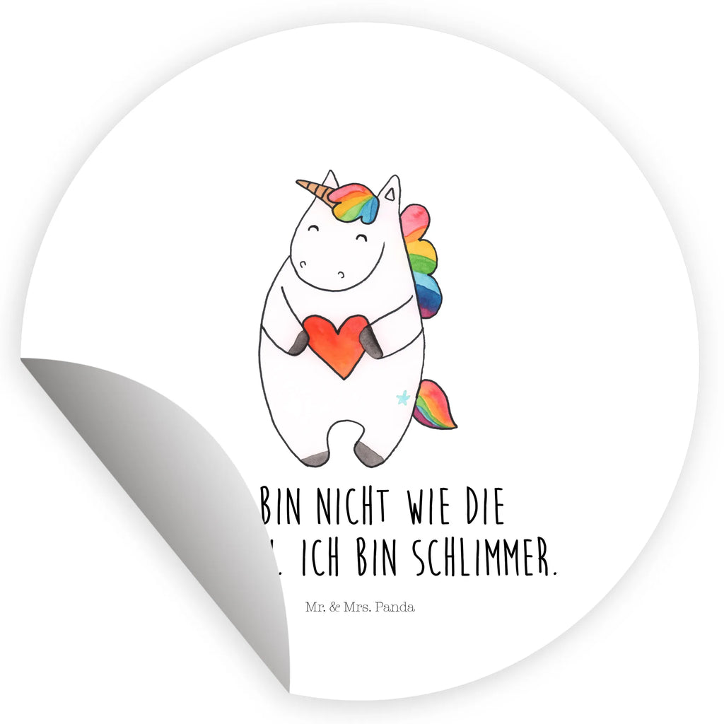 Rund Aufkleber Einhorn Herz Sticker, Aufkleber, Etikett, Einhorn, Einhörner, Einhorn Deko, Pegasus, Unicorn, Herz, schlimm, böse, witzig, lustig, Freundin, anders, bunt