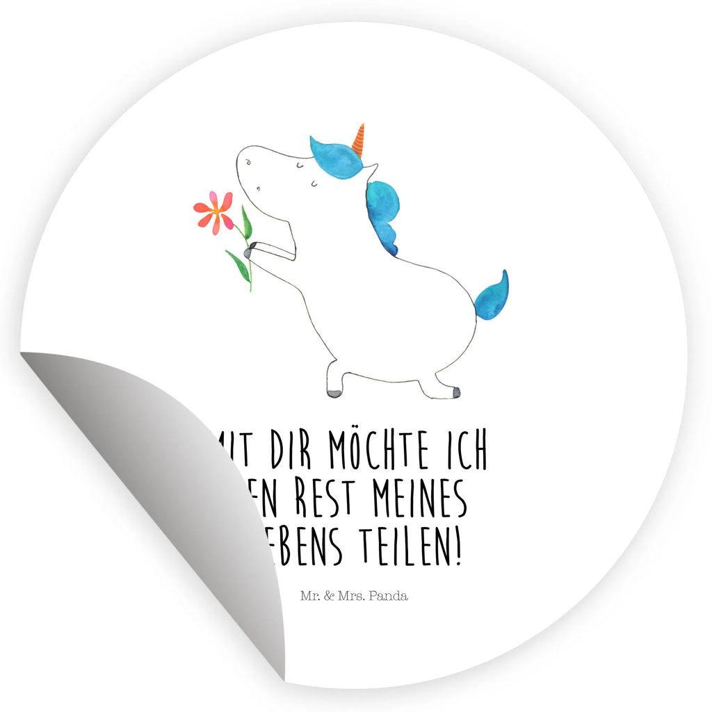 Rund Aufkleber Einhorn Blume Sticker, Aufkleber, Etikett, Einhorn, Einhörner, Einhorn Deko, Pegasus, Unicorn, Liebe, Liebesbeweis, Antrag, Heiratsantrag, Verlobung, Ehepaar, Pärchen, Partner, Freund, Freundin, Ehe, heiraten