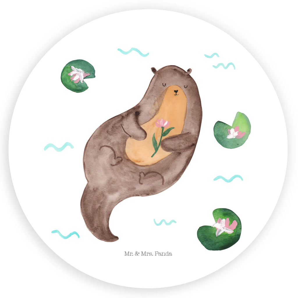 Rund Aufkleber Otter mit Seerose Sticker, Aufkleber, Etikett, Otter, Fischotter, Seeotter, Otter Seeotter See Otter