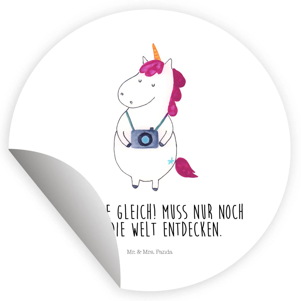 Rund Aufkleber Einhorn Fotograf Sticker, Aufkleber, Etikett, Einhorn, Einhörner, Einhorn Deko, Pegasus, Unicorn, Fotograf, Fotografie, Kamera, Reisen, Weltreise, Weltenbummler, Urlaub, Tourist, Kurztrip, Reise, Städtereise