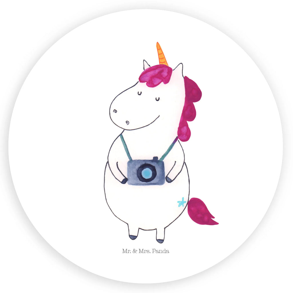 Rund Aufkleber Einhorn Fotograf Sticker, Aufkleber, Etikett, Einhorn, Einhörner, Einhorn Deko, Pegasus, Unicorn, Fotograf, Fotografie, Kamera, Reisen, Weltreise, Weltenbummler, Urlaub, Tourist, Kurztrip, Reise, Städtereise