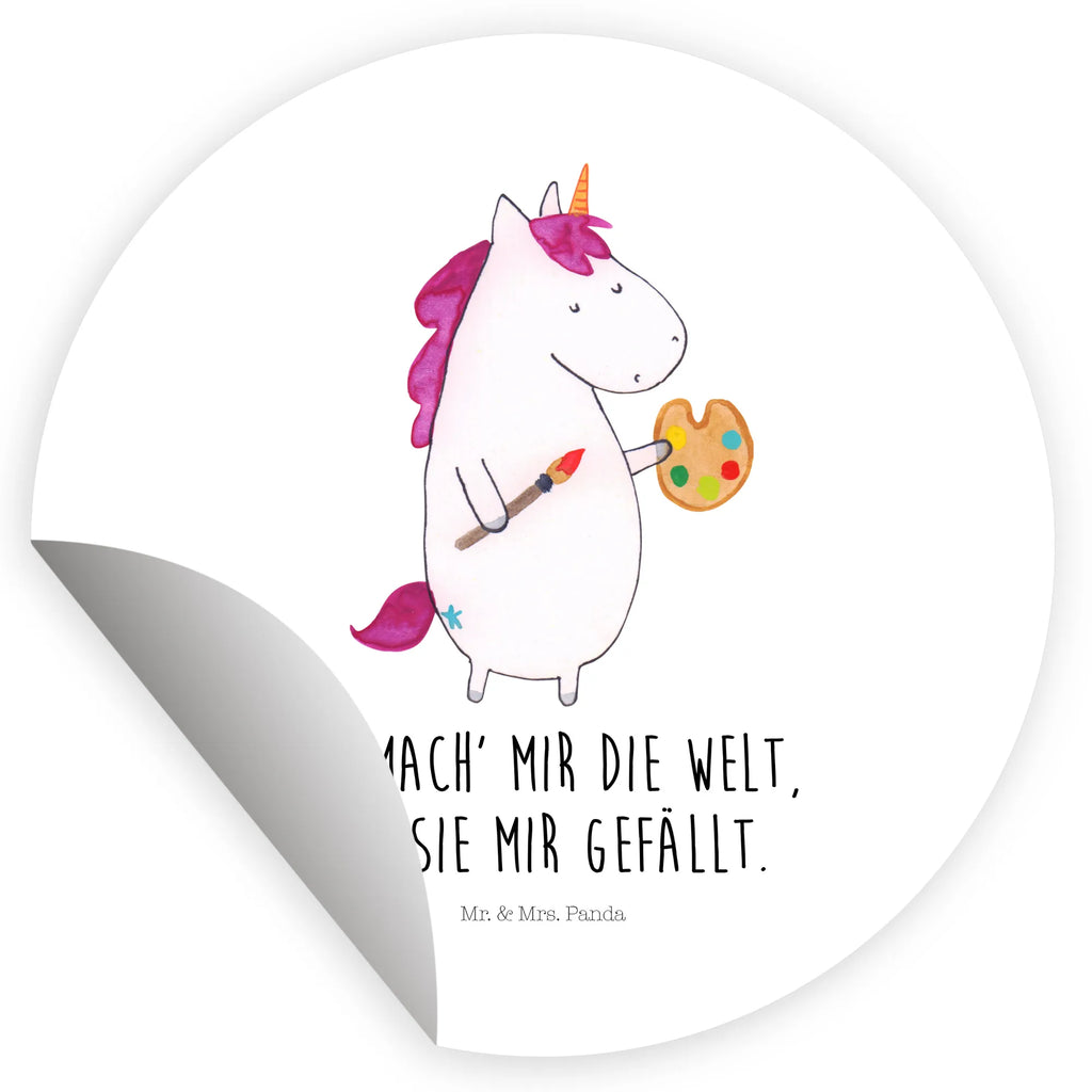 Rund Aufkleber Einhorn Künstler Sticker, Aufkleber, Etikett, Einhorn, Einhörner, Einhorn Deko, Pegasus, Unicorn, Englisch, Künstler, Artist, Malen, Zeichnen, Welt, Farbe, Stift, Pinsel, Geschenk, Maler