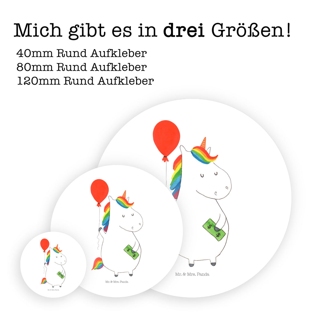 Rund Aufkleber Einhorn Luftballon Sticker, Aufkleber, Etikett, Einhorn, Einhörner, Einhorn Deko, Pegasus, Unicorn, Luftballon, Geld, Lebenslust, Freude, Geschenk, Freundin