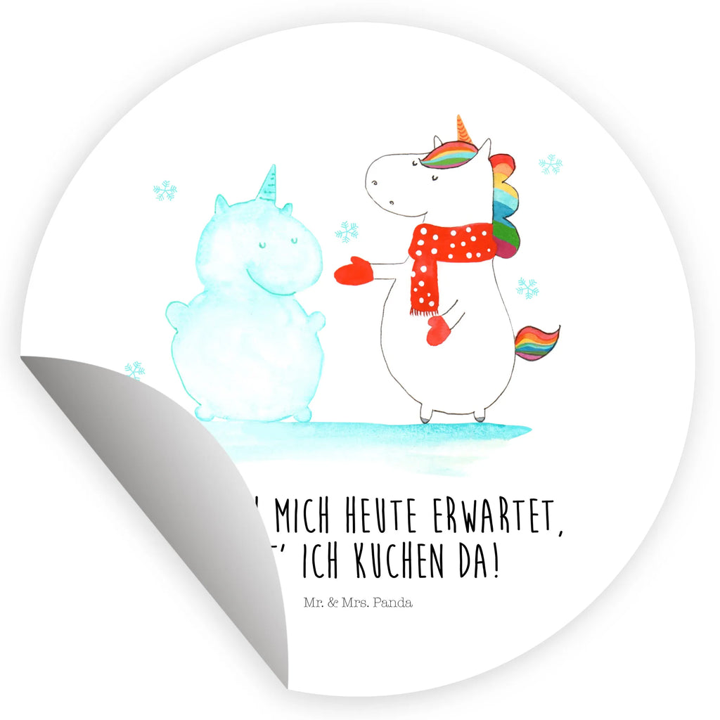 Rund Aufkleber Einhorn Schneemann Sticker, Aufkleber, Etikett, Einhorn, Einhörner, Einhorn Deko, Pegasus, Unicorn, Schneemann, Winter, Schnee, Kuchen, Weihnachten, kalt, Mütze, Handschuhe, X-Mas