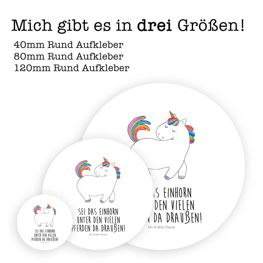 Rund Aufkleber Einhorn stolzierend Sticker, Aufkleber, Etikett, Einhorn, Einhörner, Einhorn Deko, Pegasus, Unicorn, stolz, anders, bunt, Pferd, Reiter, Reiten, Freundin, Geschenk