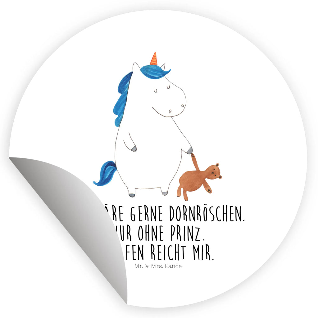 Rund Aufkleber Einhorn Teddy Sticker, Aufkleber, Etikett, Einhorn, Einhörner, Einhorn Deko, Pegasus, Unicorn, schlafen, gute Nacht, Single, Bett, Träumen, Freundin, Singleleben