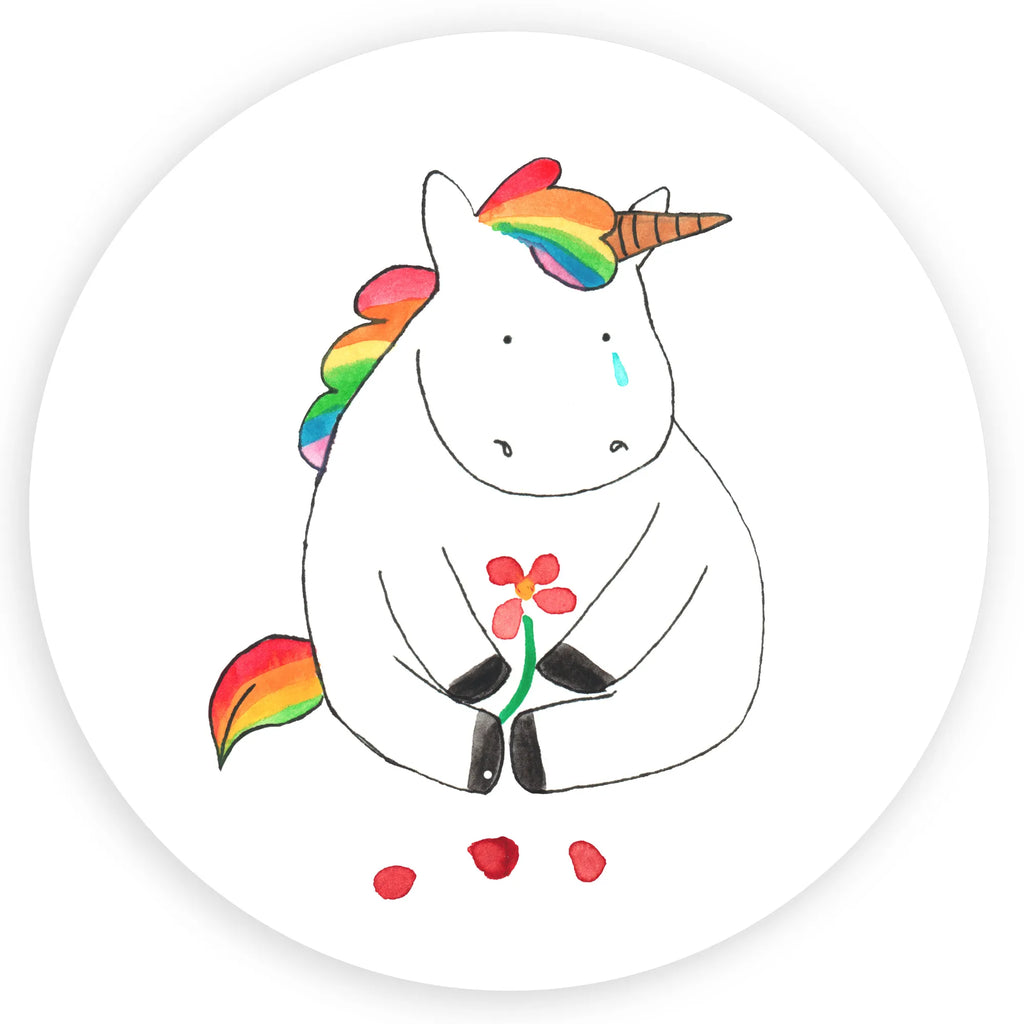 Rund Aufkleber Einhorn Traurig Sticker, Aufkleber, Etikett, Einhorn, Einhörner, Einhorn Deko, Pegasus, Unicorn, Glitzer, Trösten. Freundschaft, Freunde, Liebe, Trauer, Grußkarte, Blume