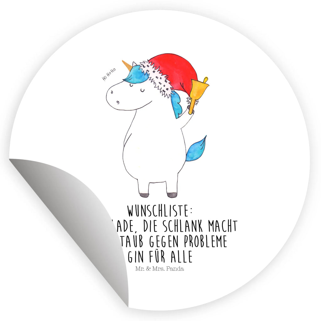 Rund Aufkleber Einhorn Weihnachtsmann Sticker, Aufkleber, Etikett, Einhorn, Einhörner, Einhorn Deko, Pegasus, Unicorn, Gin, Schokolade, Schoki, Weihnachten, Weihnachtsmann, Nikolaus, Wunschzettel, Wunschliste, Feenstaub