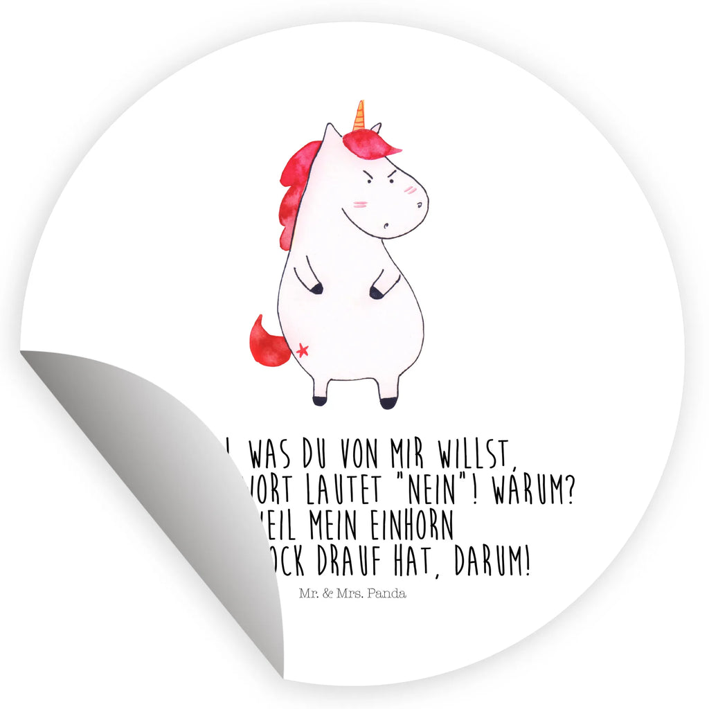 Rund Aufkleber Einhorn wütend Sticker, Aufkleber, Etikett, Einhorn, Einhörner, Einhorn Deko, Pegasus, Unicorn, Realität, Ansage, lustlos, nein, Büro, Arbeit, wütend, dumme Fragen, lustig, Spaß, Geschenk