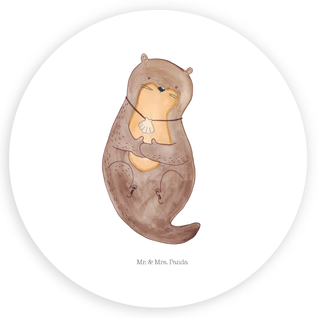 Rund Aufkleber Otter mit Muschelmedaillon Sticker, Aufkleber, Etikett, Otter, Fischotter, Seeotter, Otterliebe, grübeln, träumen, Motivation, Tagträumen, Büro