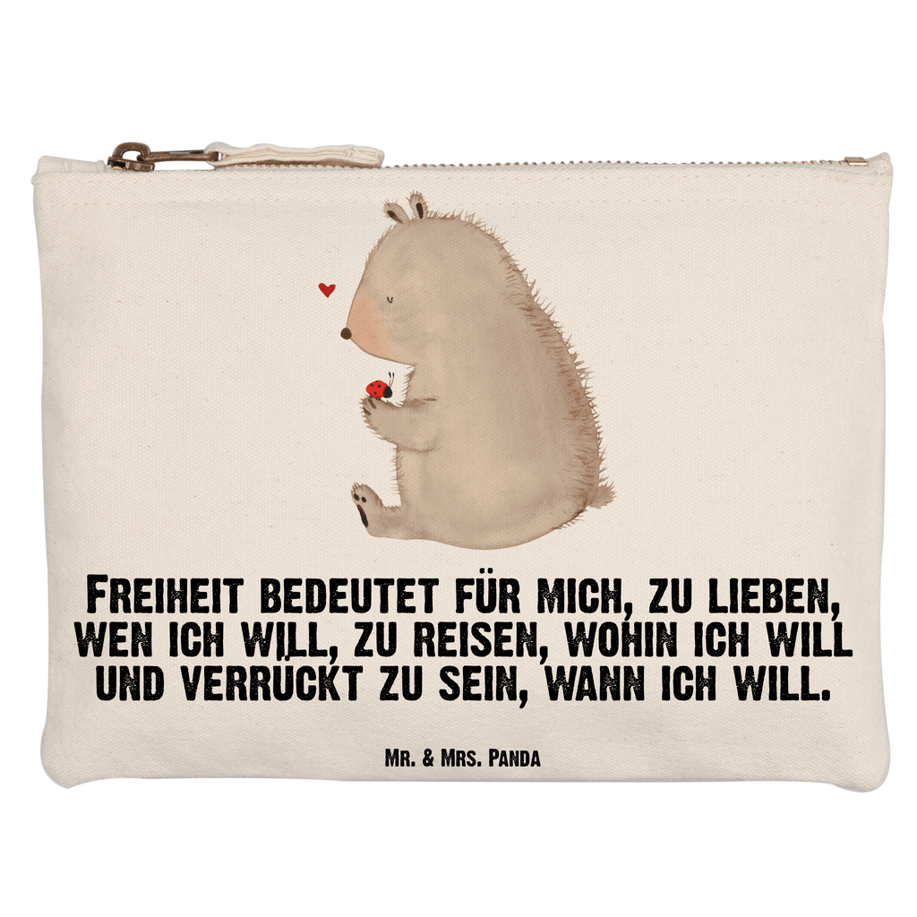 Schminktasche Bär Marienkäfer Schminktasche, Kosmetiktasche, Kosmetikbeutel, Stiftemäppchen, Etui, Federmappe, Makeup, XXL, Schminketui, Kosmetiketui, Schlamperetui, Bär, Teddy, Teddybär, Marienkäfer, Liebe, Freiheit, Motivation, Das Leben ist schön