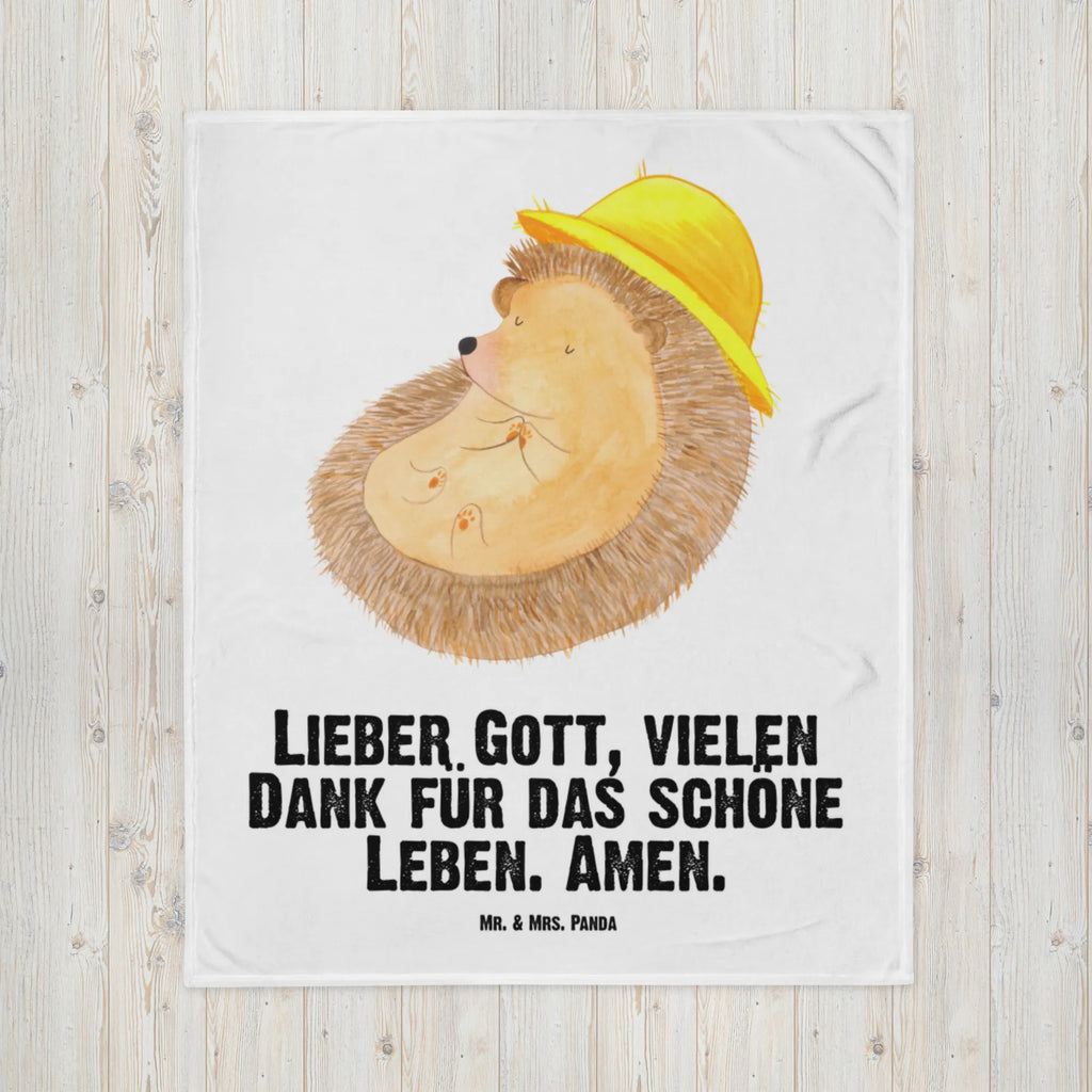 Babydecke Igel betet Babydecke, Babygeschenk, Geschenk Geburt, Babyecke Kuscheldecke, Krabbeldecke, Tiermotive, Gute Laune, lustige Sprüche, Tiere, Igel, Igel mit Hut, Sonnenhut, Gott, Amen, beten, Leben, Dankbarkeit, Dankbar sein, dankbar, genießen